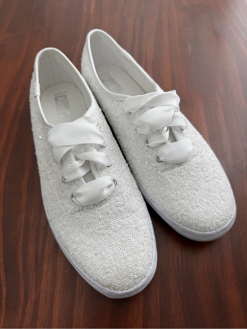 White Sequin Women’s Lace-Up Sneakers